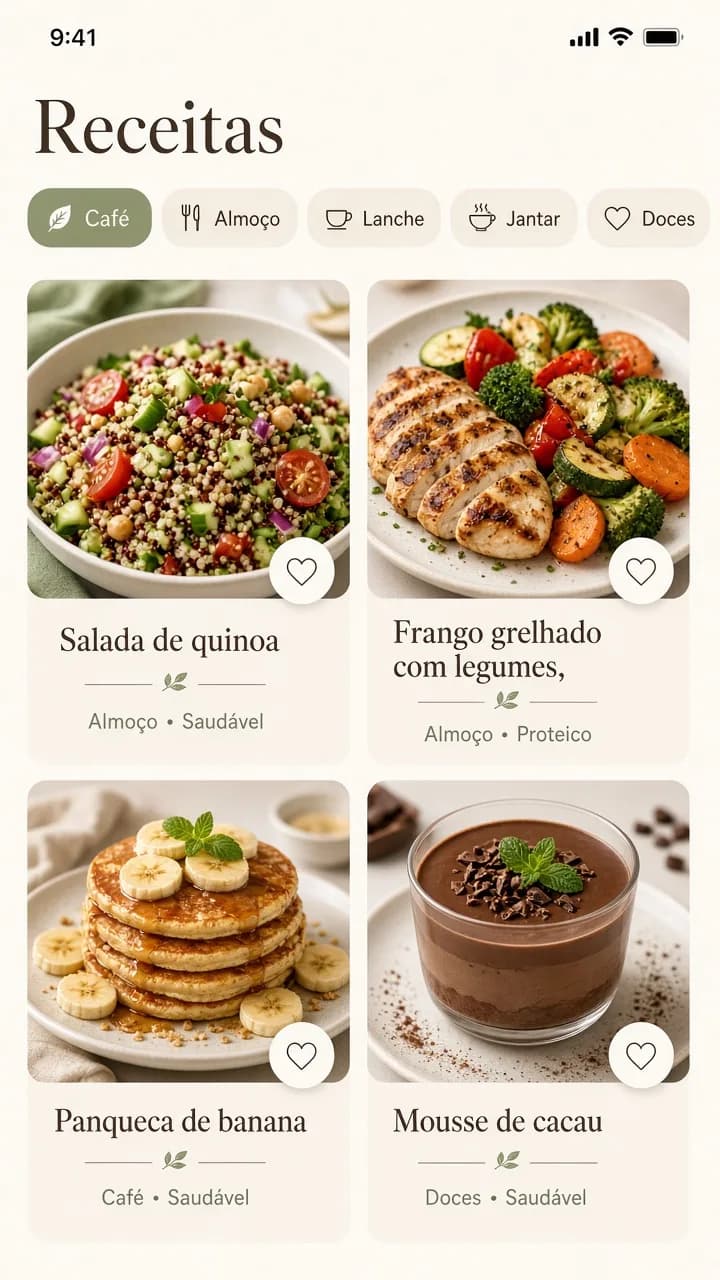 Tela de receitas do aplicativo